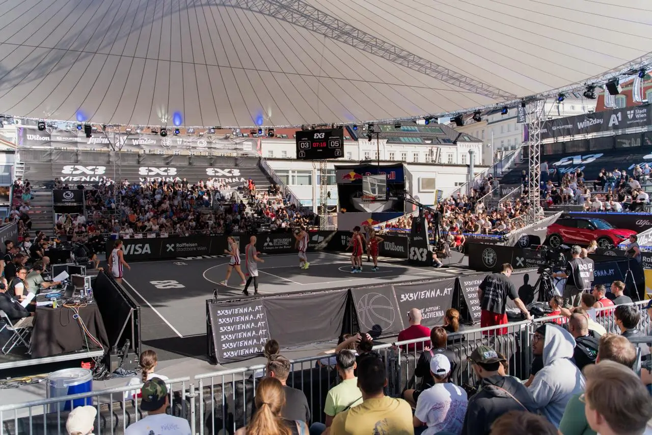 Brand on Tour hosts recording courtside at a beach volleyball tournament